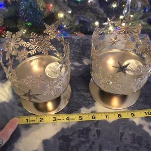 Set of Snowflake Sparkle 3-Wick Candle Holders